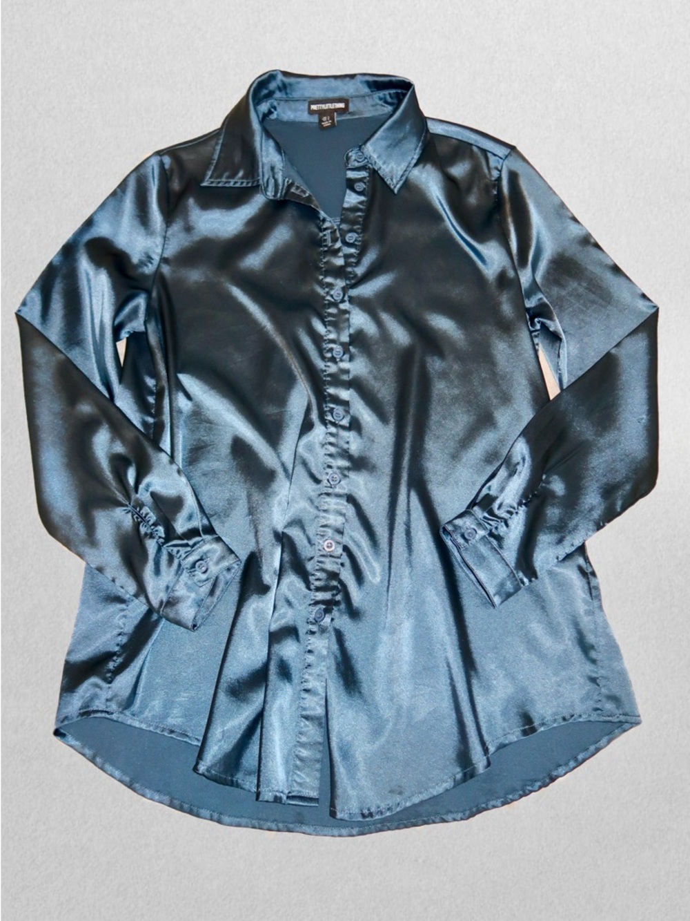 PrettyLittleThing Satin Button Down Shirt in Navy Blue